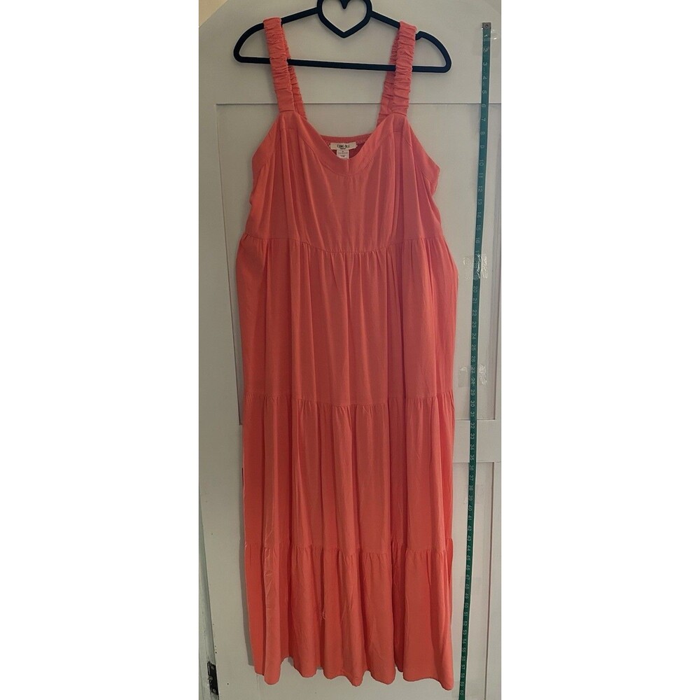 Como Blu Peach Ruffle Tiered V-Neck Cami Long Maxi Dress W/Pockets Plus Size 0X